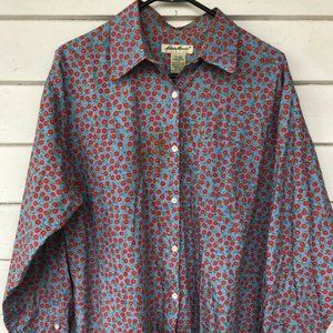 EDDIE BAUER BLUE/RED FLORAL BUTTON FRONT LARGE-EUC